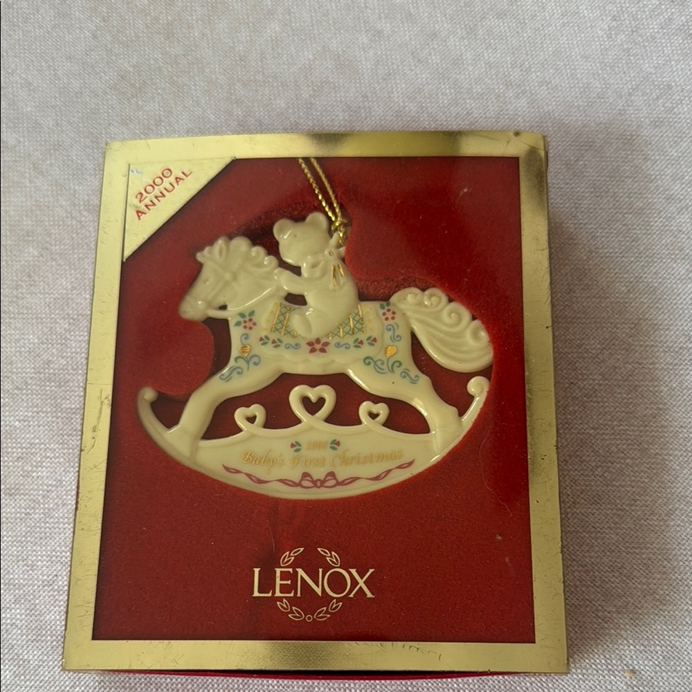 Lenox Cream Rocking Horse Ornament with Gold Accents First Ornament. 2000, NIB